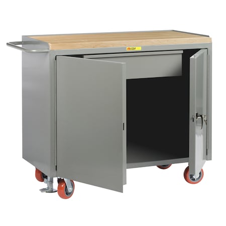 Little Giant Mobile Bench Cabinets, 36"W, Heavy-Duty Drawer, 1-3/4" Butcher Block MJ-2D-2436-HDFL